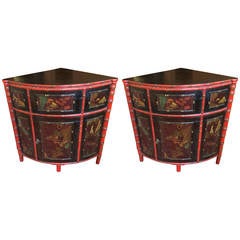 Pair of Antique Faux Bamboo Chinoiserie Corner Cupboards