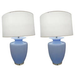 Pair of Blue Decorator Glass Lamps