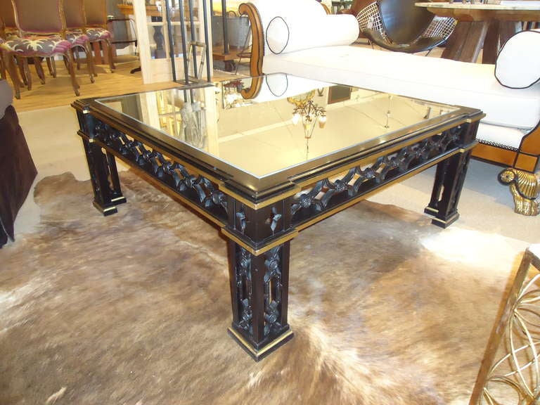 Mid-Century Modern Ebonized and Giltwood Large Square Coffee Table