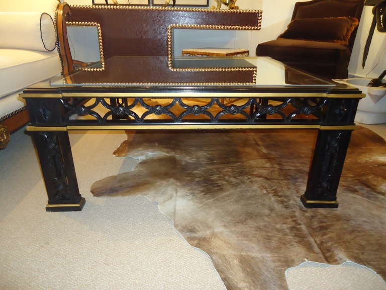 American Ebonized and Giltwood Large Square Coffee Table