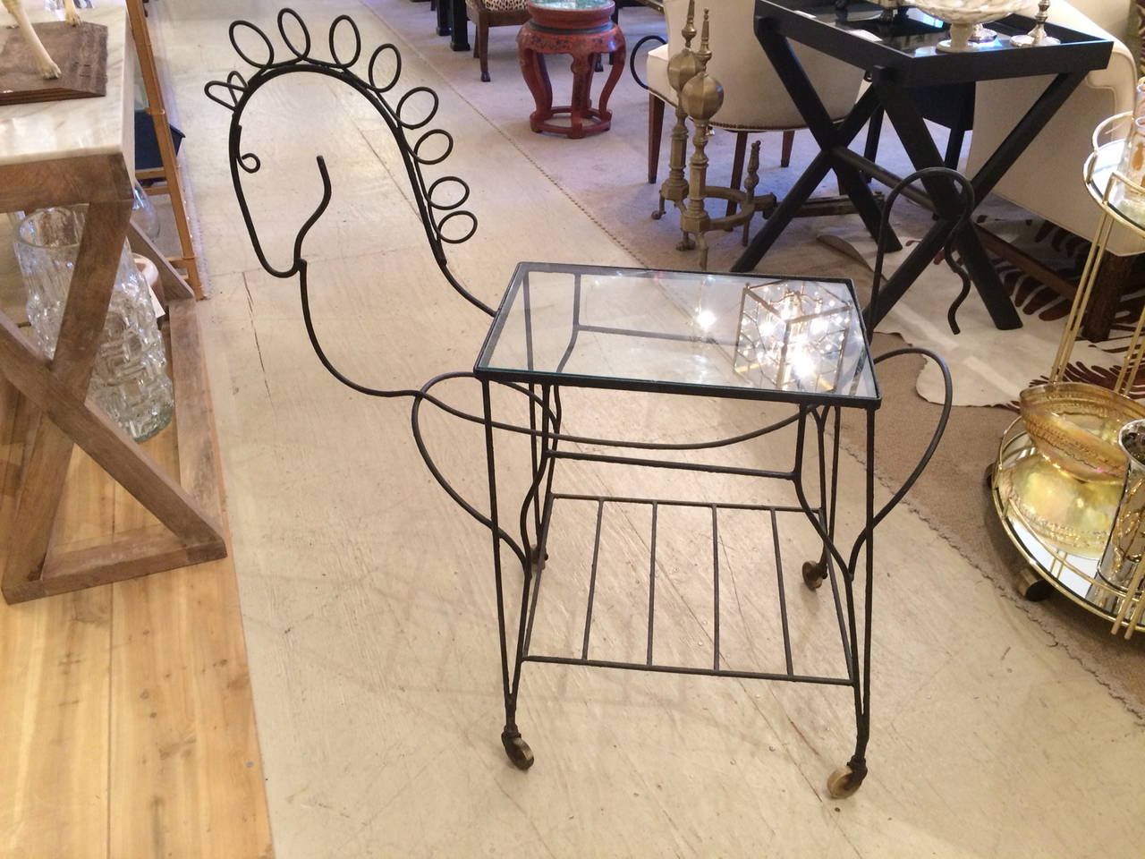 Whimsical Frederick Weinberg Horse Motif End Table or Bar Cart
