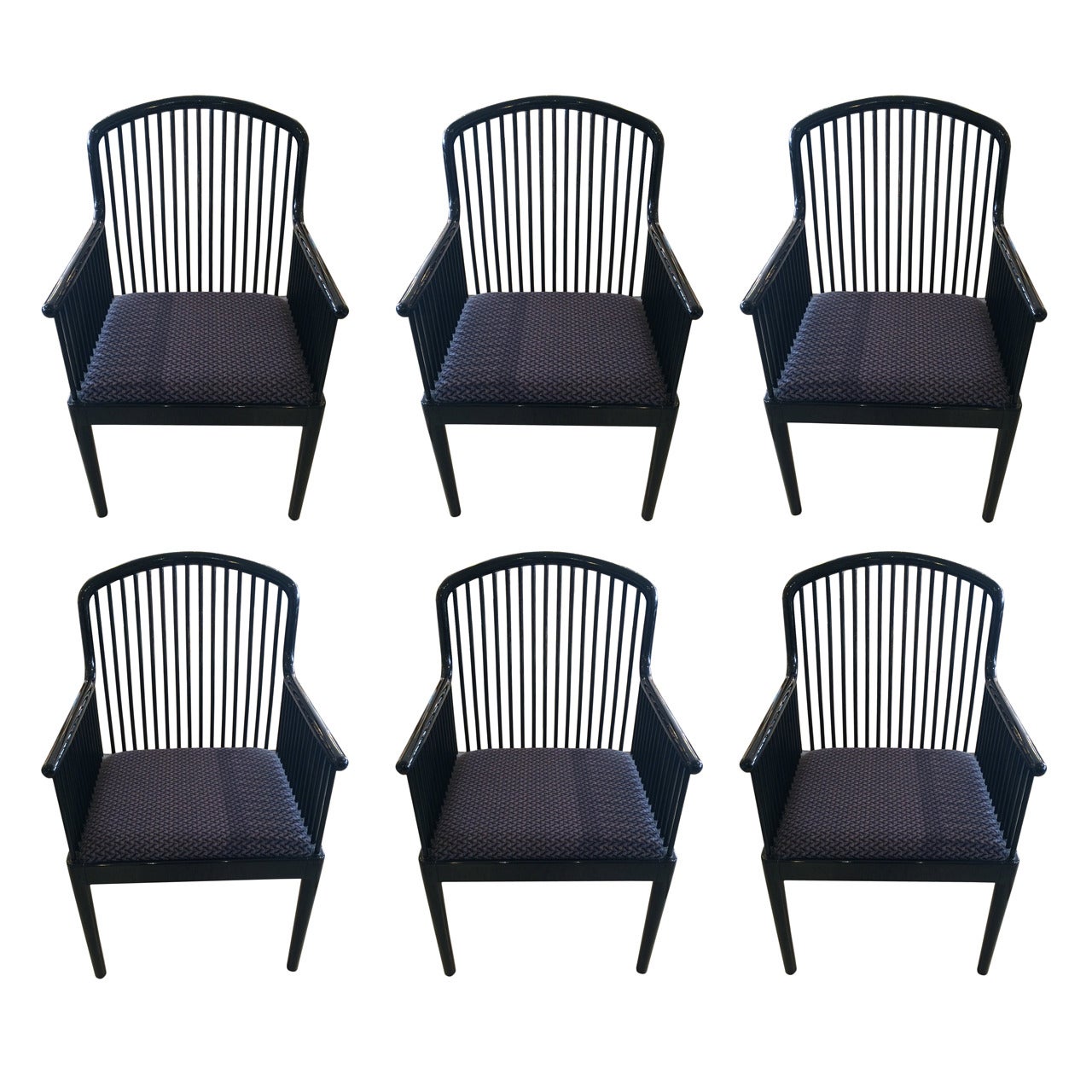 Set of Six Andover Black Laquer Armchairs by Stendig