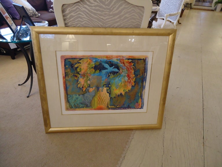 Gorgeous serigraph by Israeli artist Shraga Weil, signed and numbered, 322/400
Beautifully framed with linen and gold edged mat, 2
