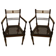 Pair of Sheraton style antique armchairs