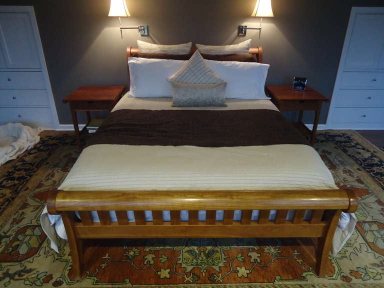 Custom Cherry Queen Sleigh Bed and Matching Night Tables In Excellent Condition In Hopewell, NJ