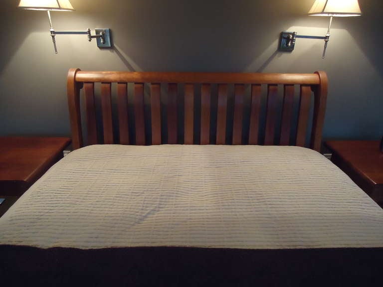 20th Century Custom Cherry Queen Sleigh Bed and Matching Night Tables