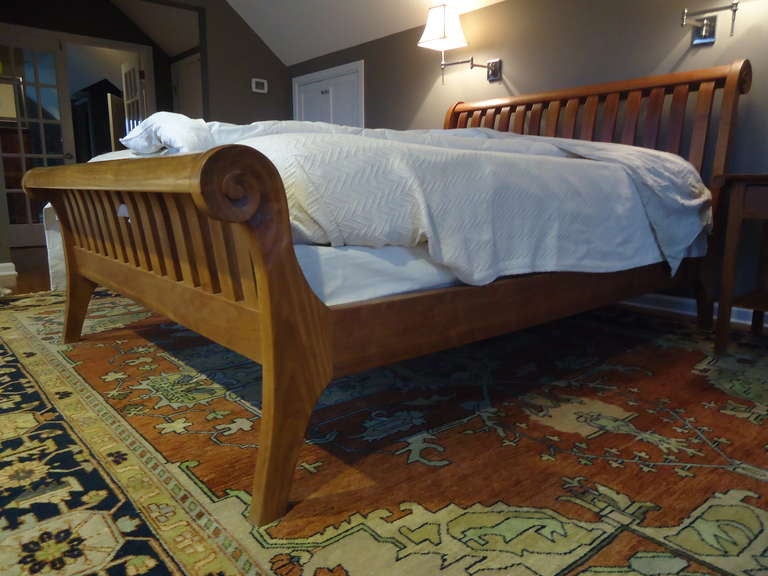 American Craftsman Custom Cherry Queen Sleigh Bed and Matching Night Tables