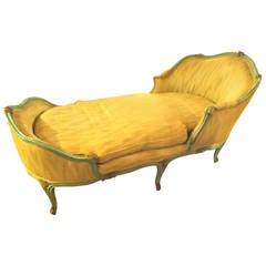 Antique Scrumptious Celadon Green and Gilded French Chaise