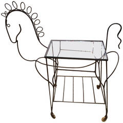 Whimsical Frederick Weinberg Horse Motif End Table or Bar Cart