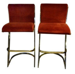 Pair of Brass Bar Stools by Design Institute America
