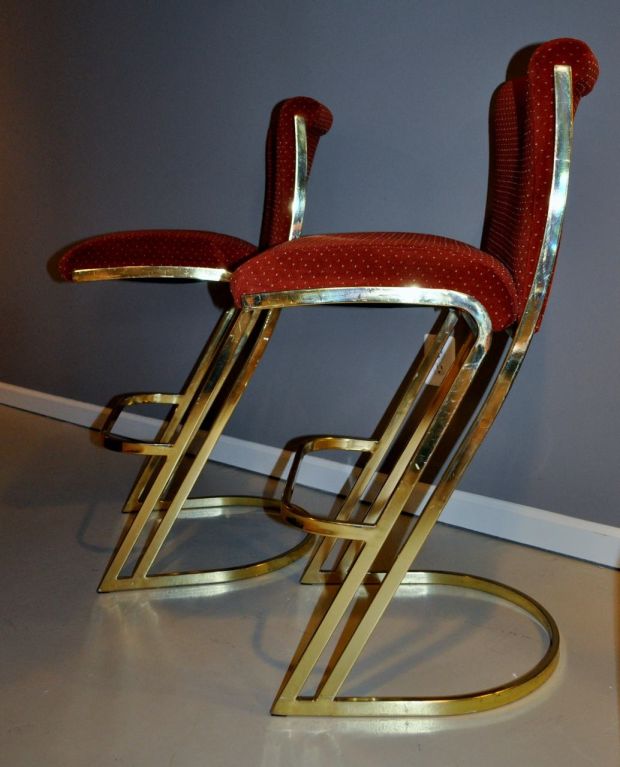 Pair of Brass Bar Stools by Design Institute America
