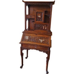 Antique French Inlaid Mother of Pearl 2 Piece Desk Cabinet  Japonaise