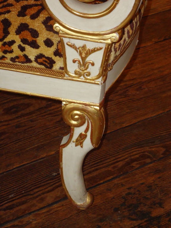 Glamorous,  Custom upholstery in chenille leopard and complementary satin on back, Detailing is exquisite.