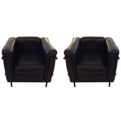 Retro Pair of Midcentury Black Leather Box/Cube Chairs