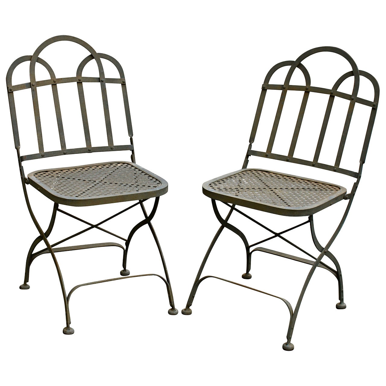 Vintage Heavy French Steel Folding Garden Chairs