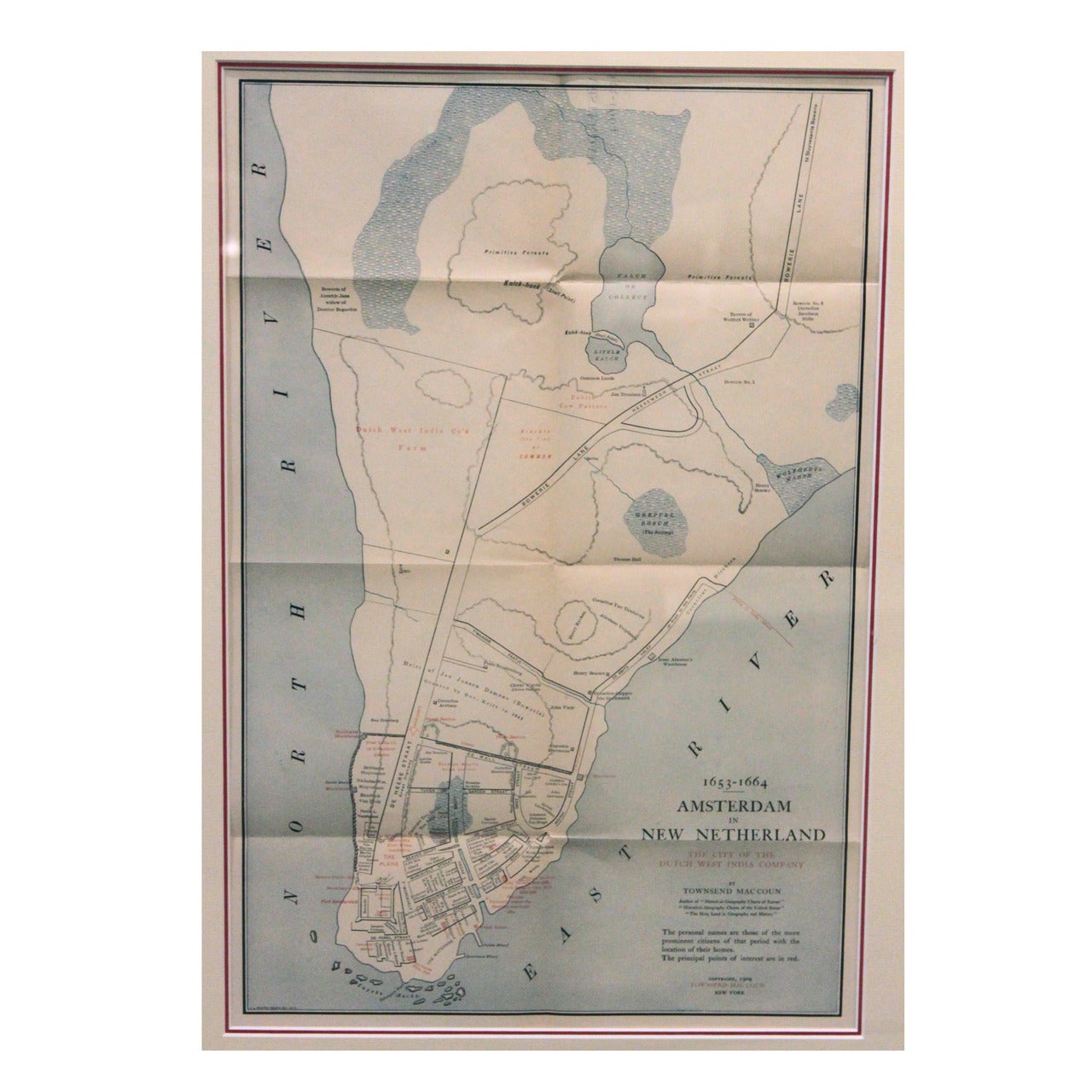 Framed Map of Old New York (Amsterdam in New Netherland)