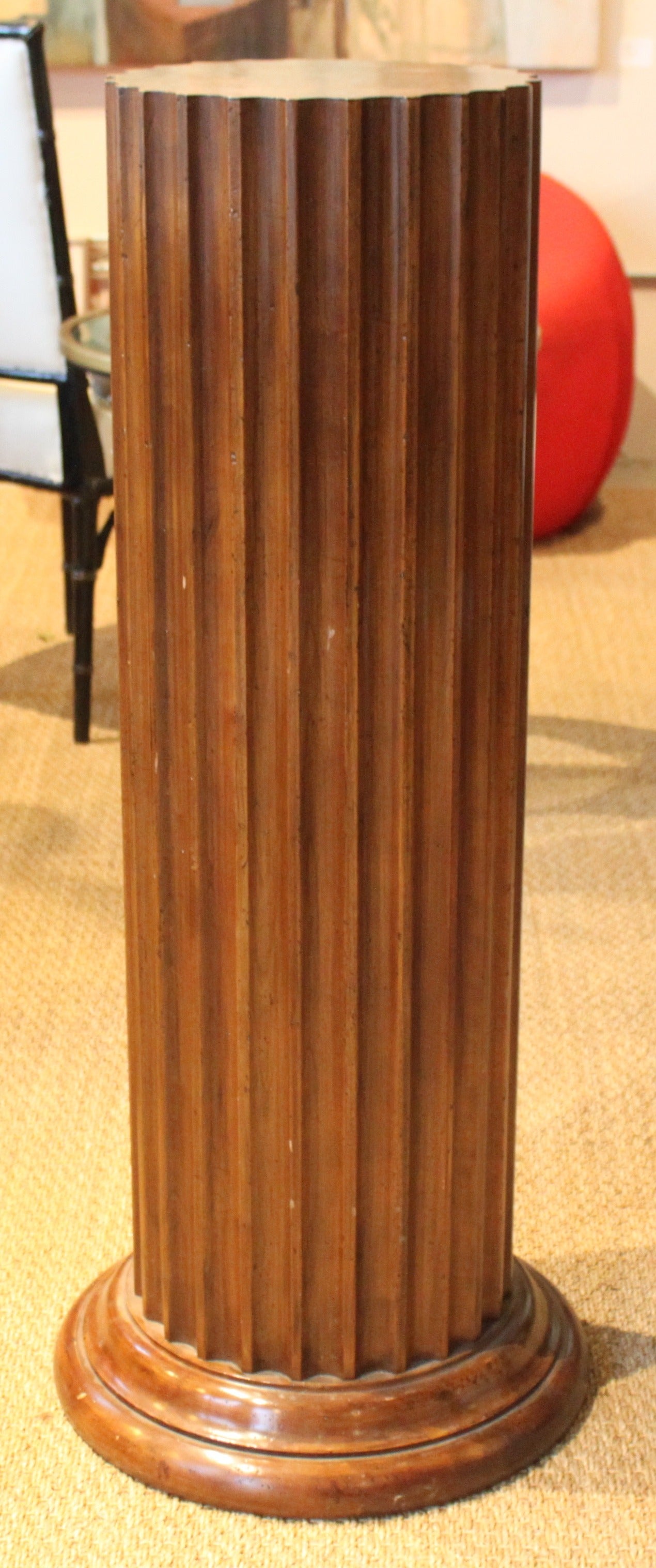 Fluted Wood Pedestal. Labeled.