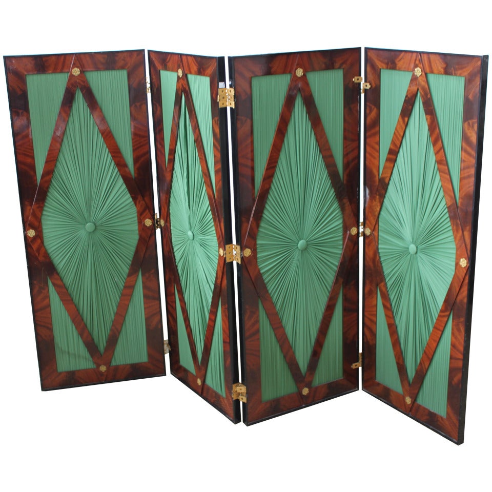 Neoclassical Screen Four Panels with Silk For Sale