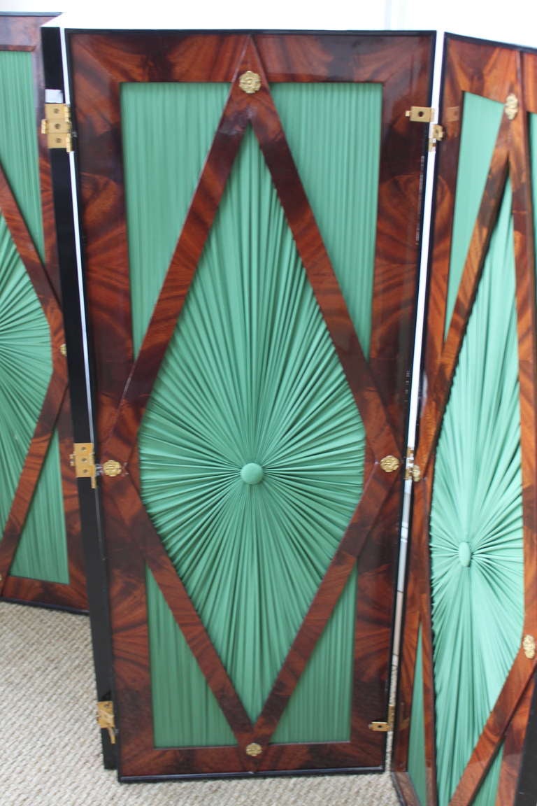 Empire Neoclassical Screen Four Panels with Silk For Sale