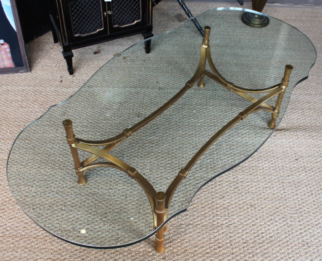 American Decorator Gilt Wrought Iron Coffee Table with Cut and Rounded Glass