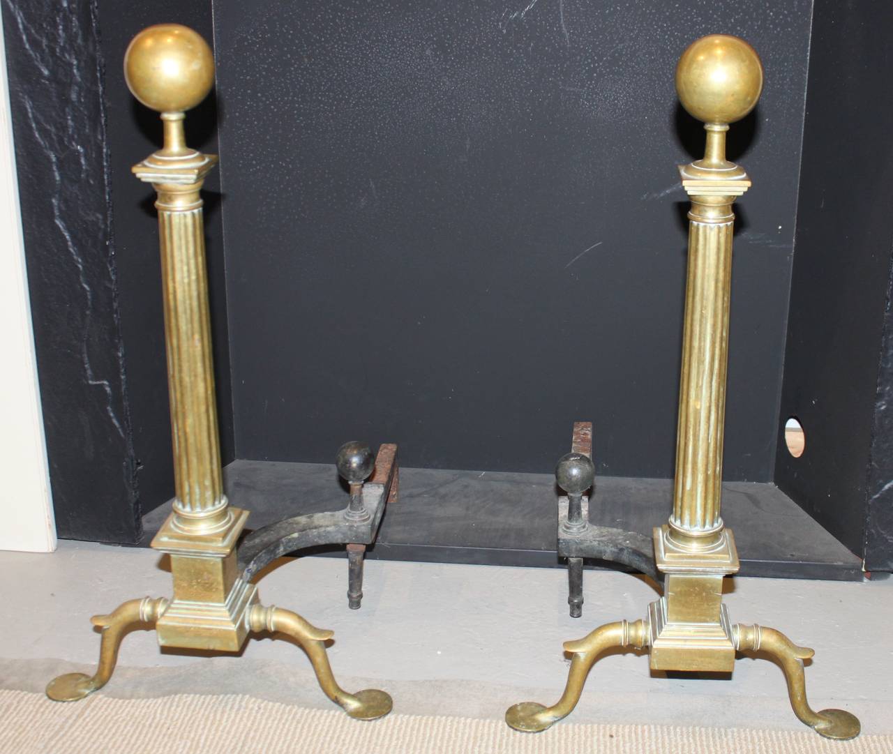 Large Federal style brass andirons.