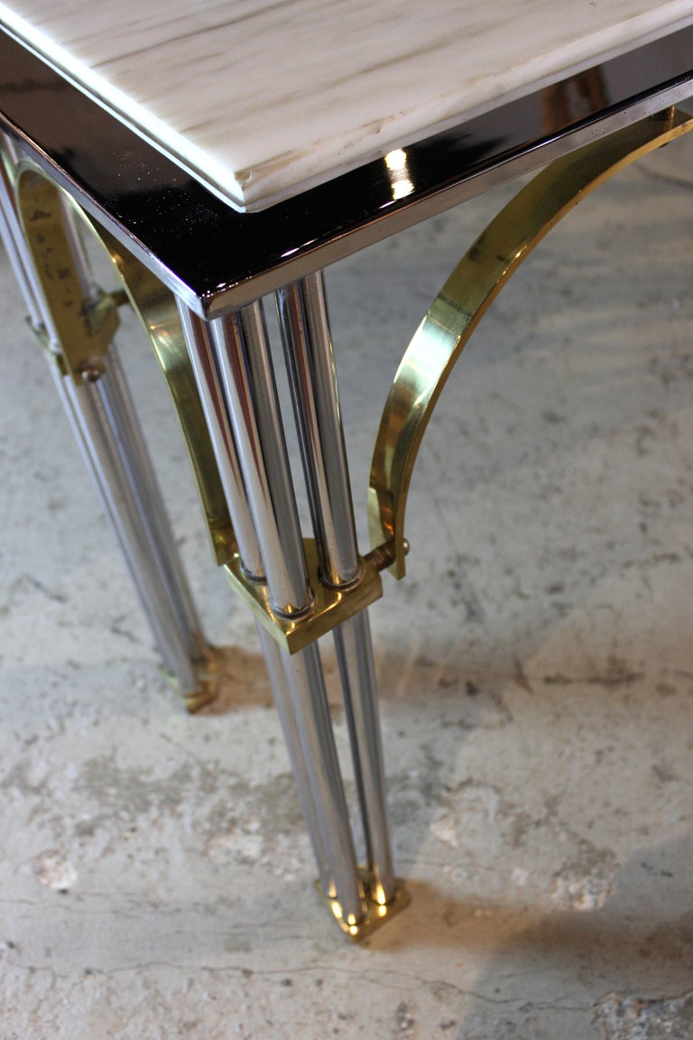 Mid-Century Modern Chrome, Brass and Marble Console Table For Sale