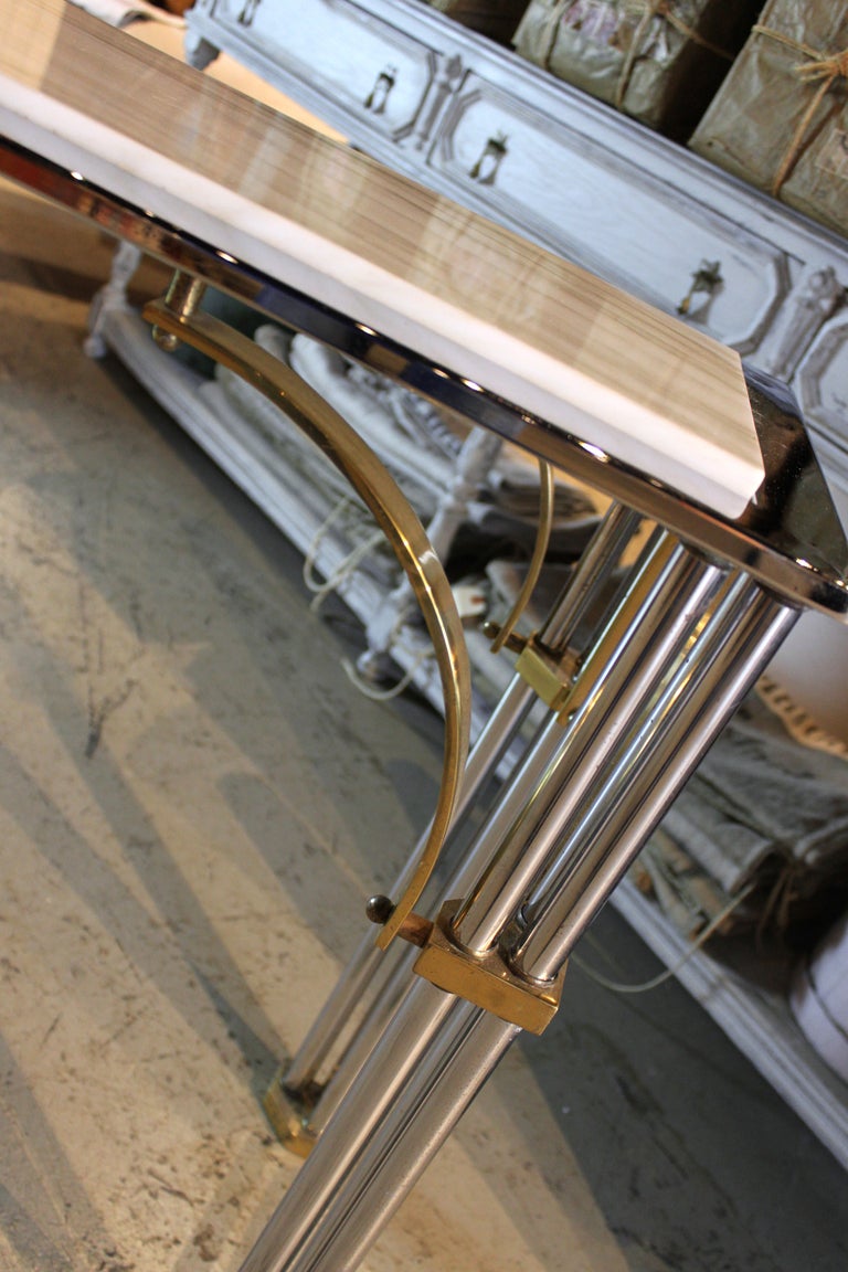 Unknown Chrome, Brass and Marble Console Table For Sale
