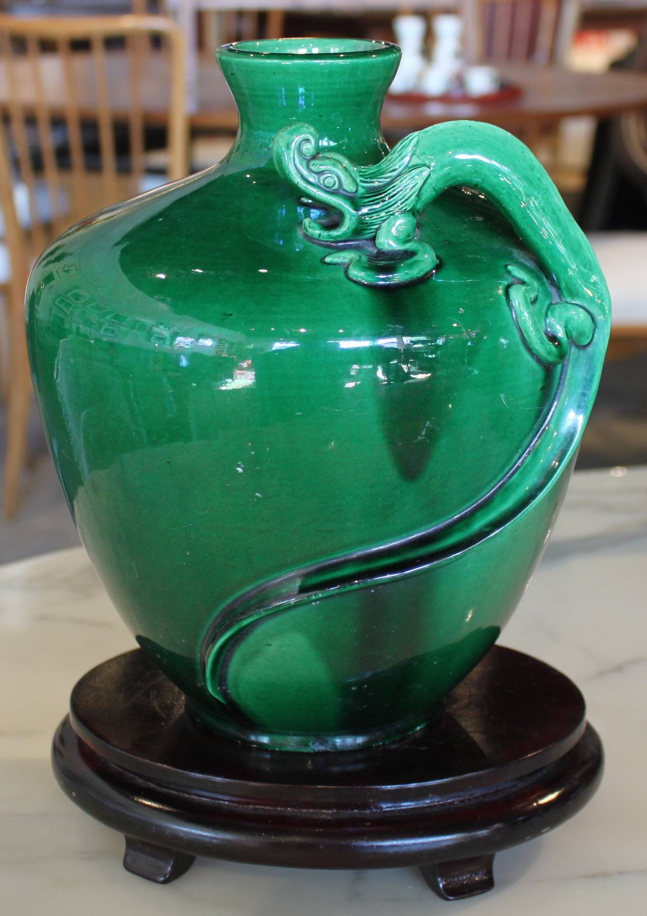 Vintage Awaji ceramic vase with dragon motif.