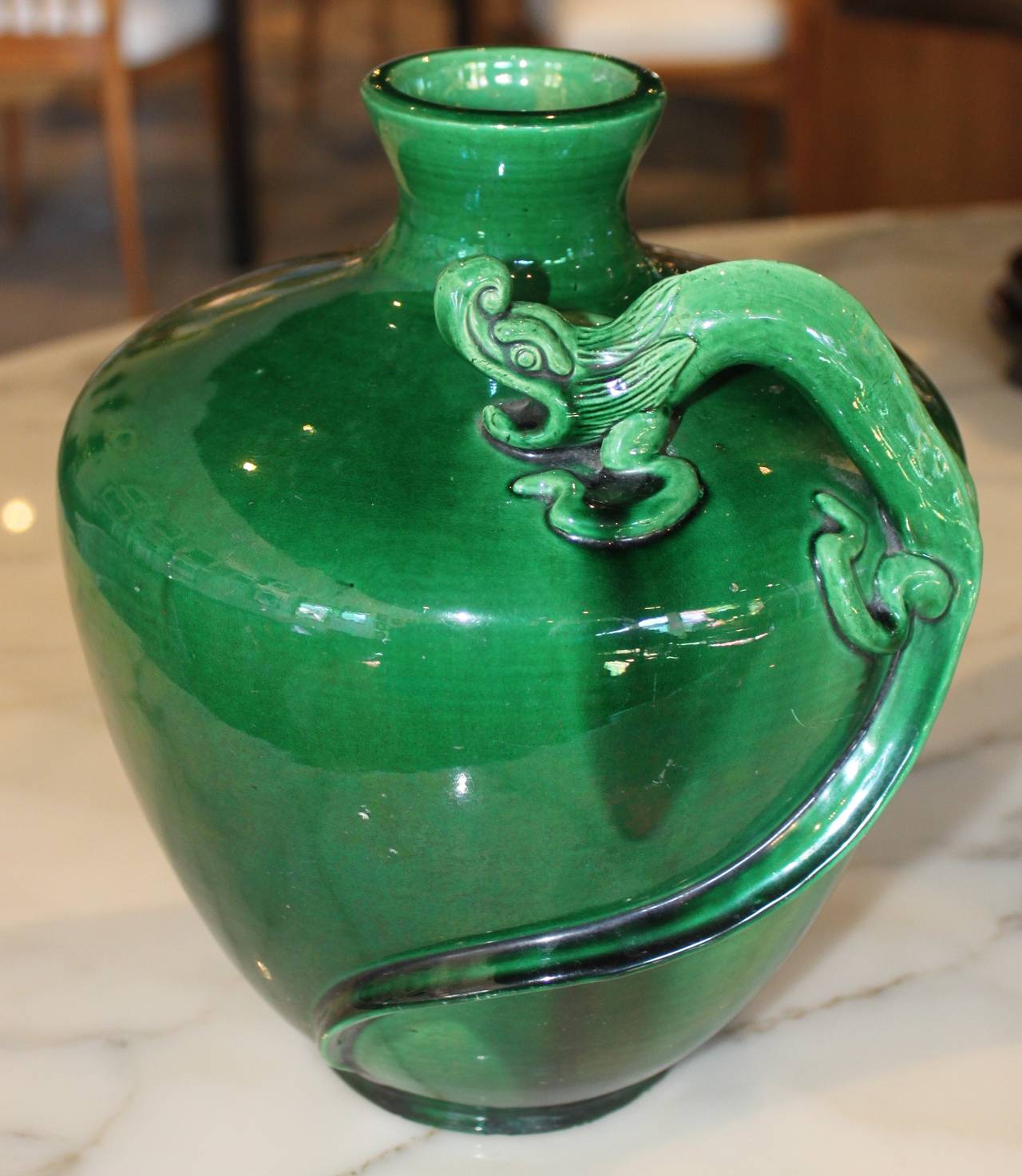 Japanese Awaji Ceramic Vase with Dragon