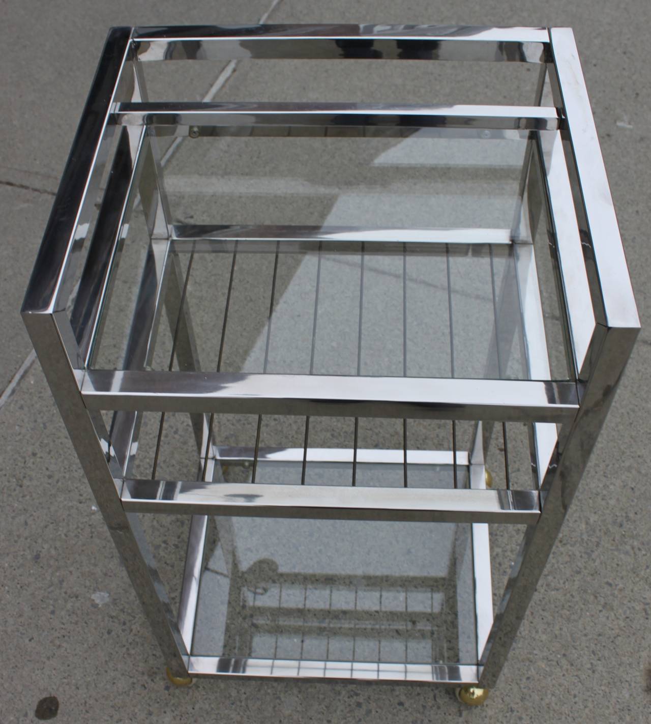 Modern Chrome Bar Cart In Excellent Condition In Hudson, NY