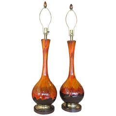 Pair of Large Mid-Century Modern Drip-Glaze Lamps