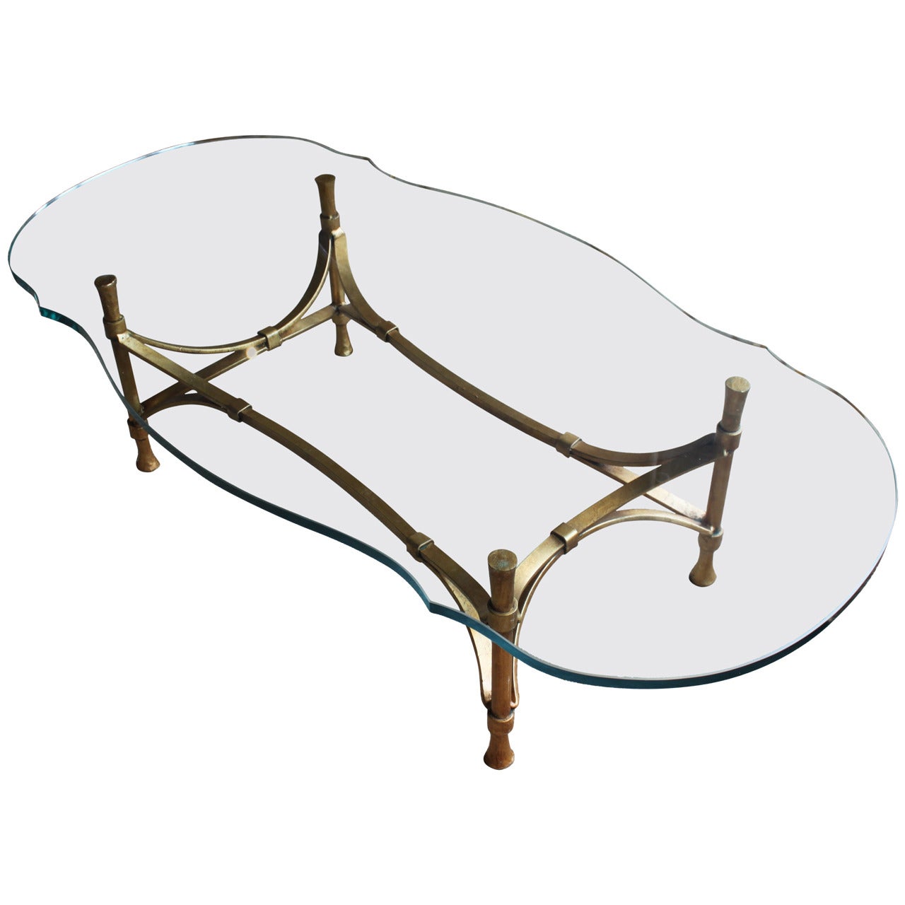 Decorator Gilt Wrought Iron Coffee Table with Cut and Rounded Glass