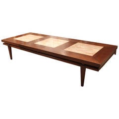 Mid-Century Modern Coffee Table with Marble Inserts by John Widdicomb