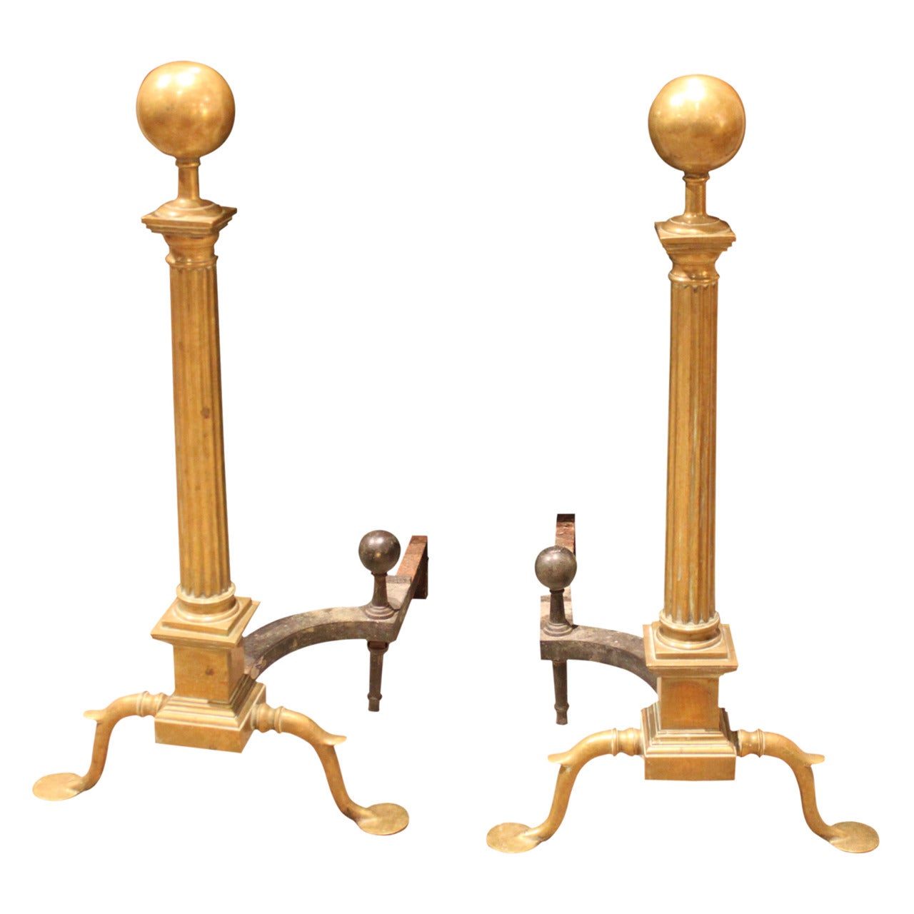 Large Federal Style Brass Andirons