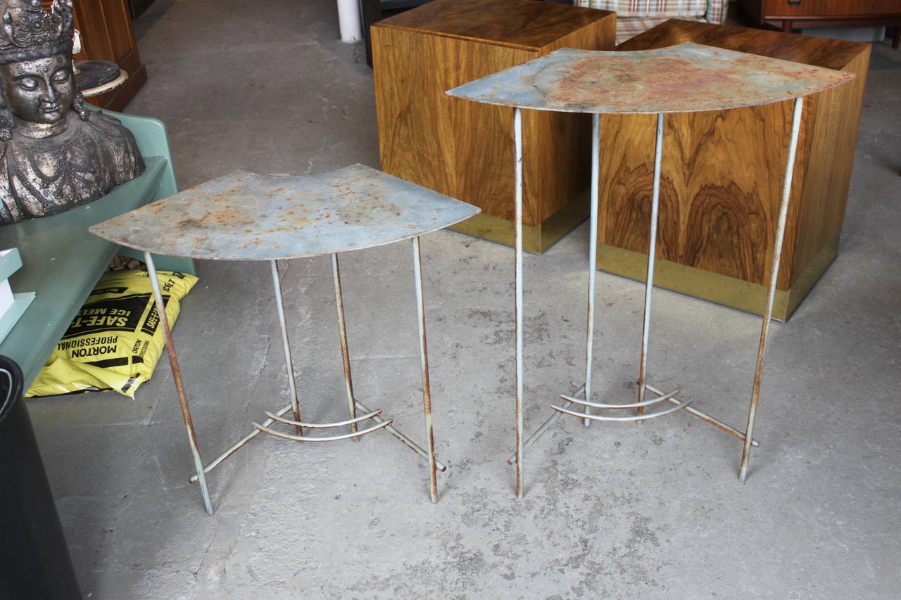 Pair of Vintage Modern Plant Metal Tables In Good Condition For Sale In Hudson, NY