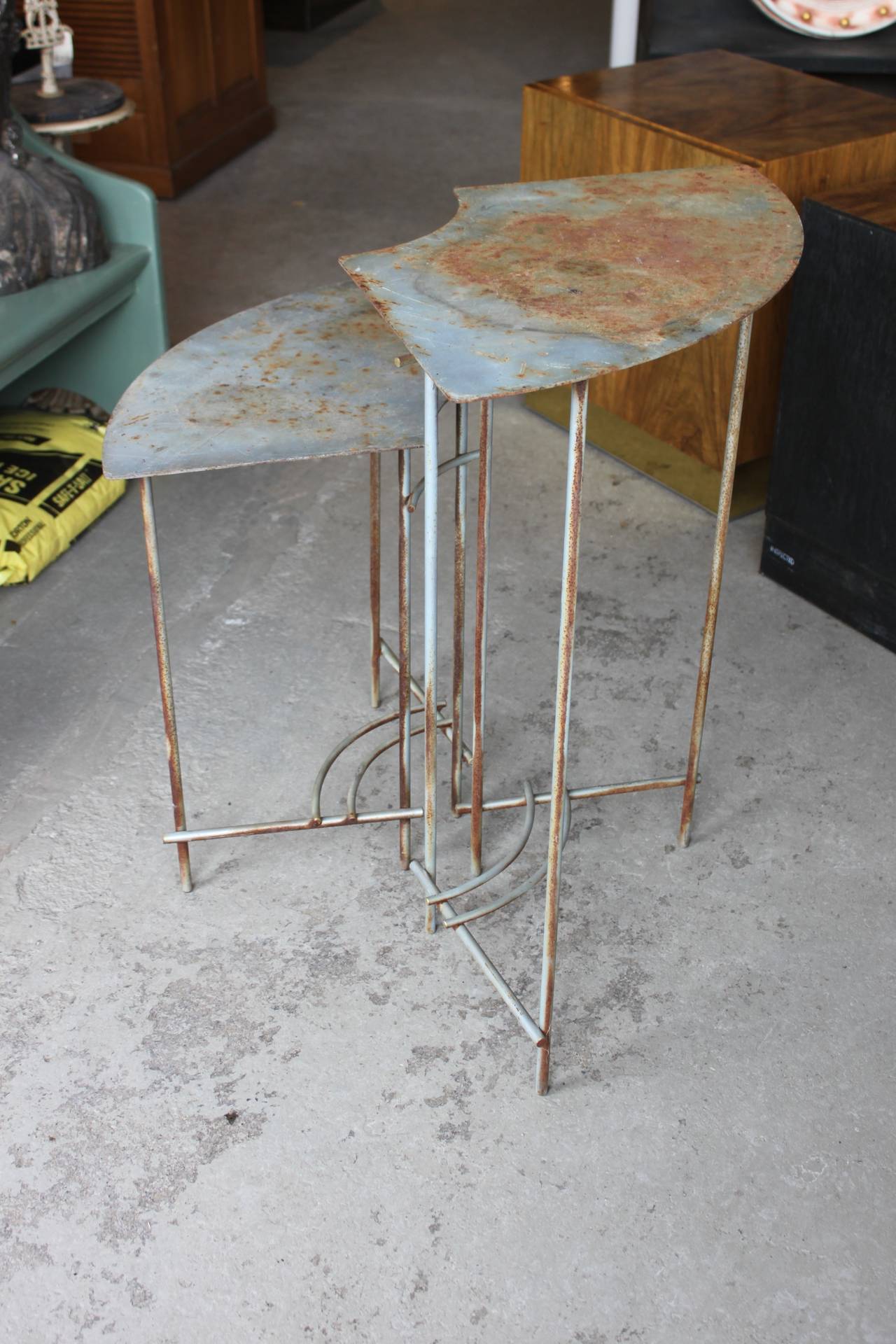 Bauhaus Pair of Vintage Modern Plant Metal Tables For Sale