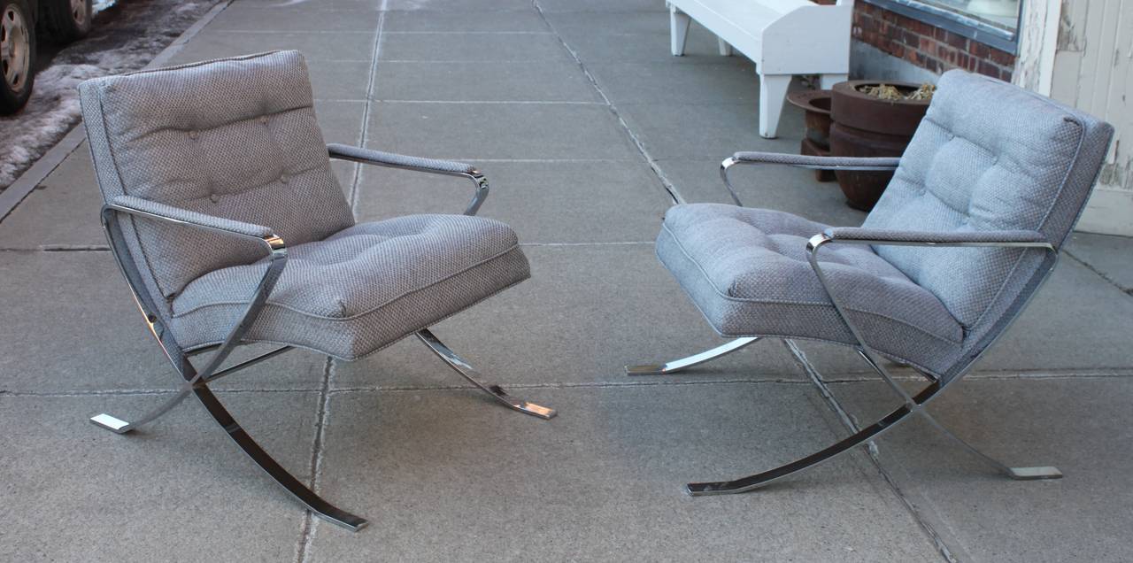 Modern Vintage Polished Chrome Lounge Chairs For Sale