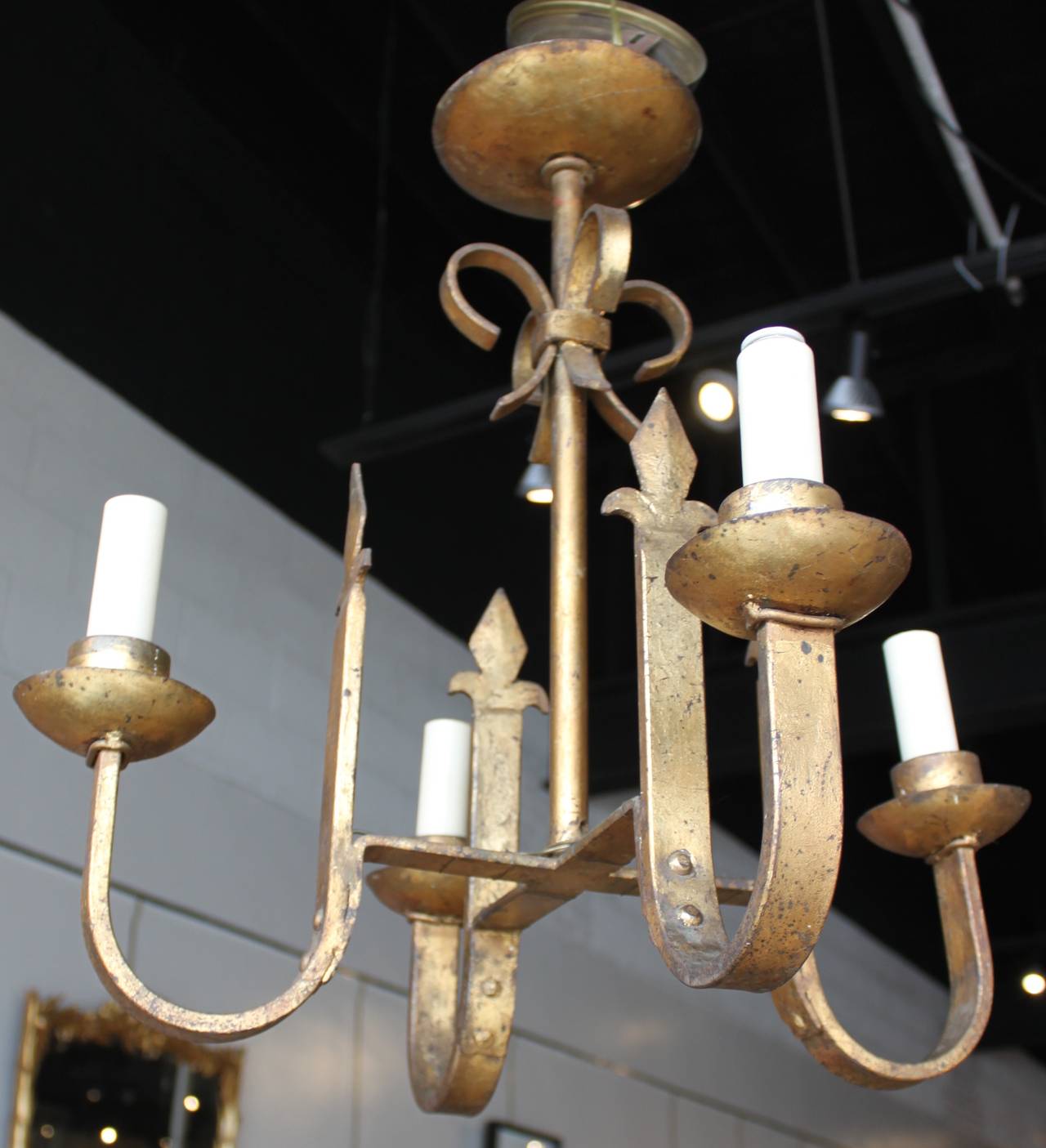Vintage Gilt Iron Four-Arm Chandelier