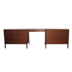 Pair of Florence Knoll Cabinets with Desk/Vanity Center Unit