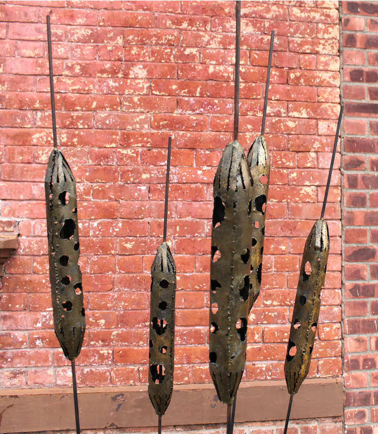 American Brutalist Metal Sculpture of Cattails