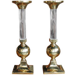 Pair of Small Brass and Lucite Candleholders Pair of Small Brass and Lucite Candleholders