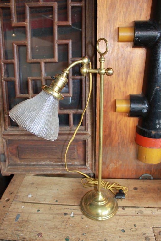 Brass Set of Three Adjustable Table Lamps For Sale