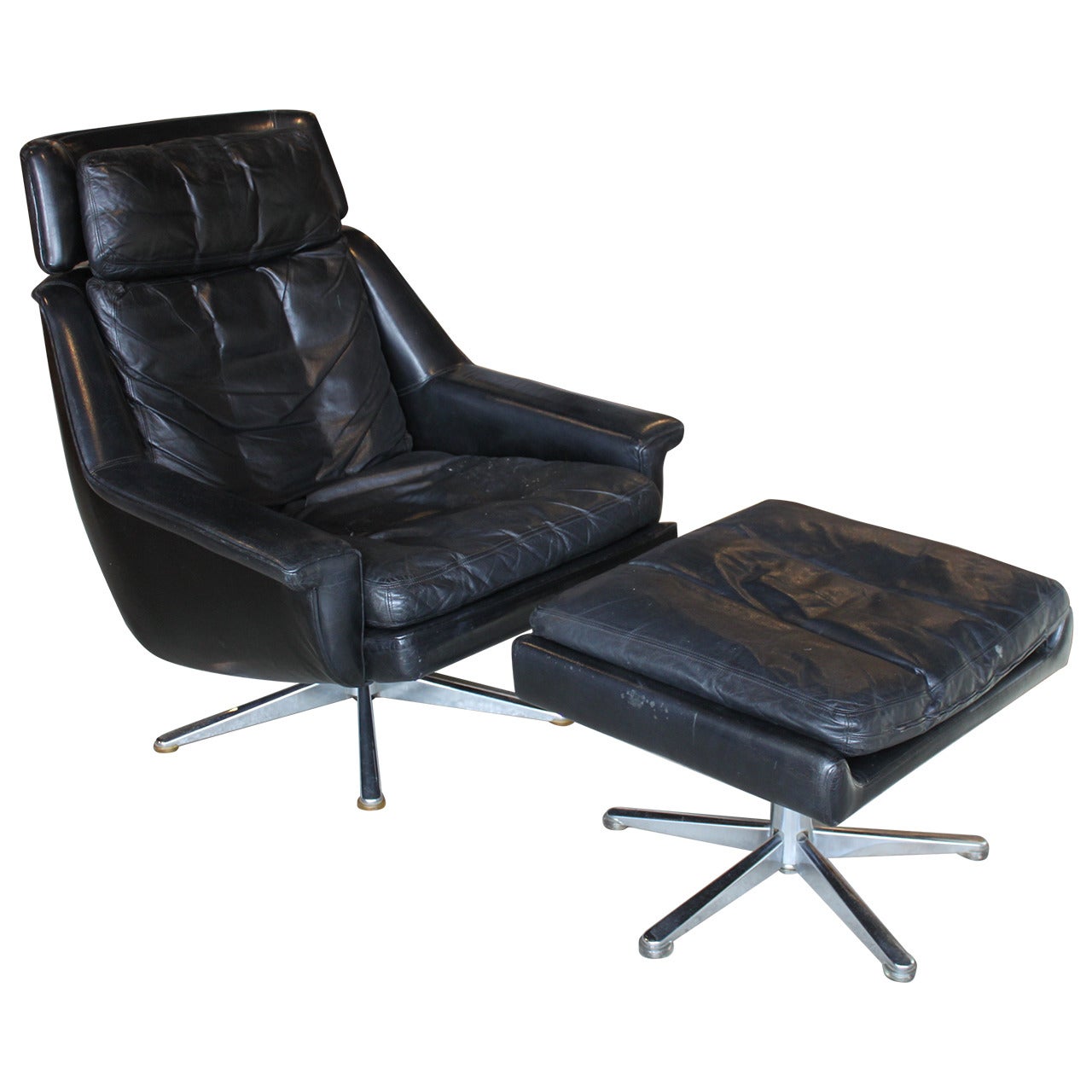 Danish Leather Lounge Chair and Ottoman by ESA