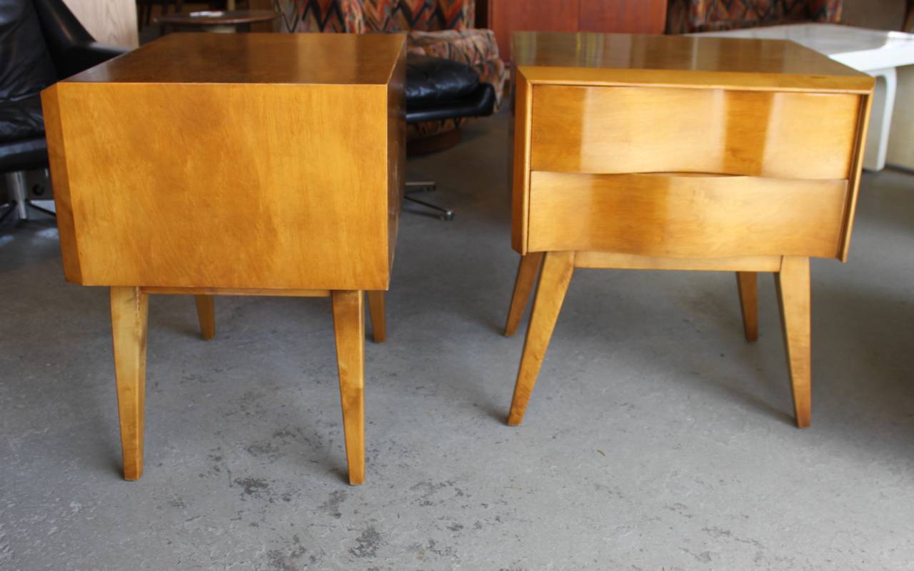 Swedish Pair Mid-Century Modern Wave Front Night Stands