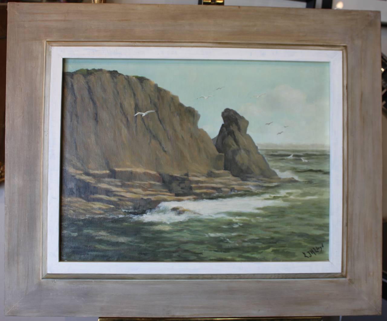 Mid-Century Modern Vintage Ocean Painting by EJH Lloyd