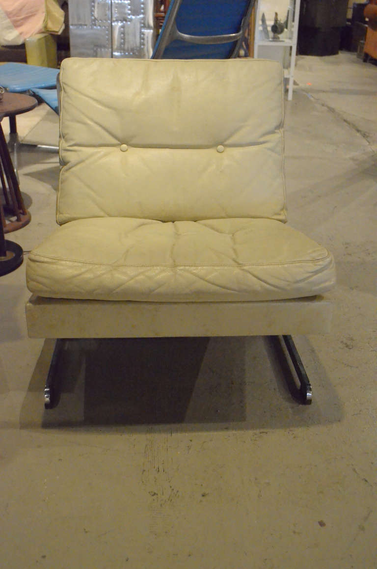 Awesome 1970's White Leather Chairs In Fair Condition For Sale In Hudson, NY