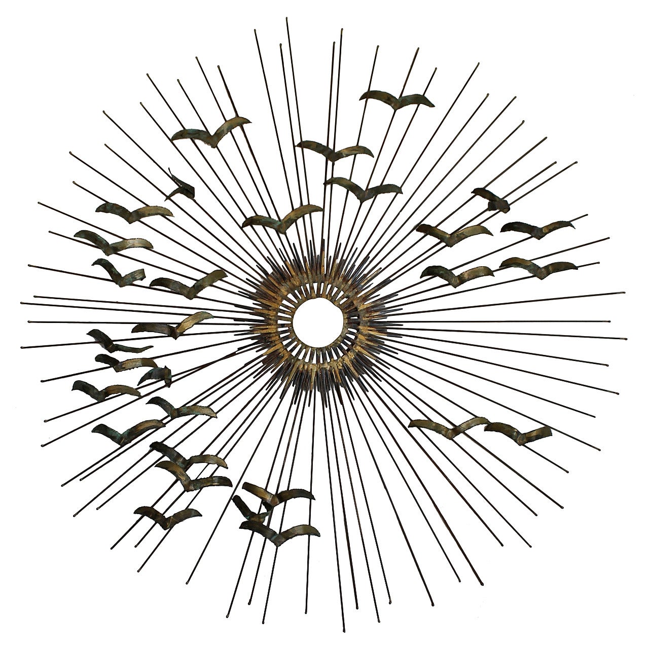 C. Jere Sunburst Hanging Sculpture with Birds Detail
