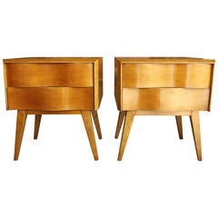 Pair Mid-Century Modern Wave Front Night Stands