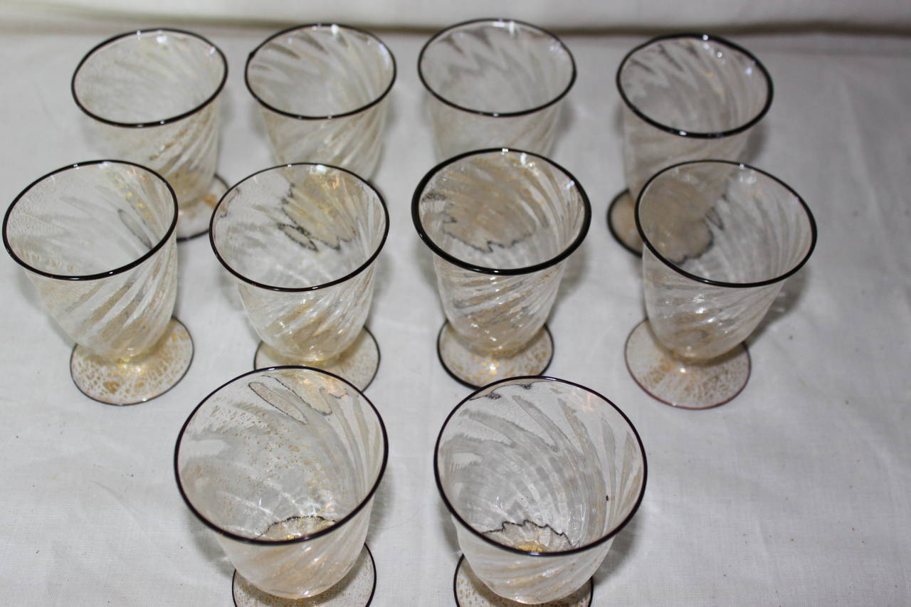 Italian Antique Venetian Glass Cordial Glasses, 'Set of Ten'