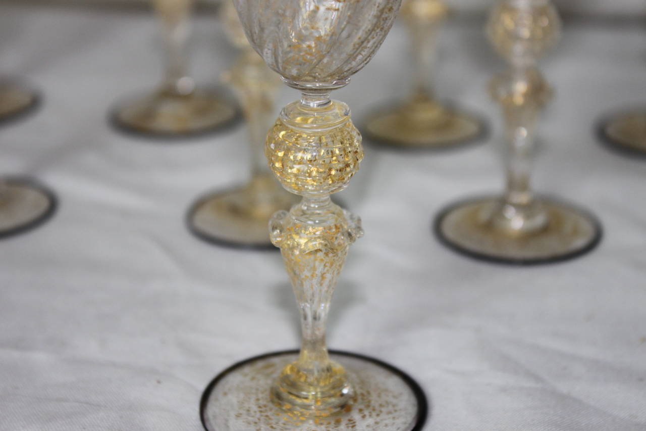 Antique Venetian Glass Sherry Glasses, ‘Set of Ten’ at 1stDibs